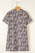Brown Leopard Print Crew Neck Shift Short T Shirt Dress